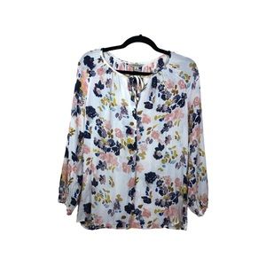 Lucky Brand. Ivory Floral Print Long Sleeves Partial Front Button Blouse Medium